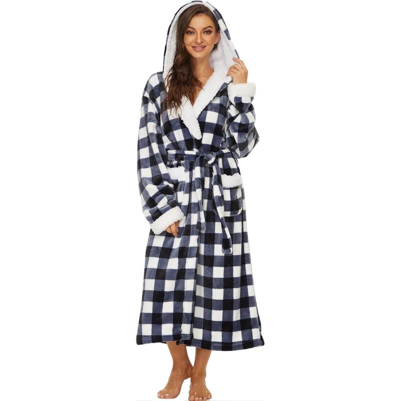 Plush Robes for Women, Womens Robe Long, Fuzzy Fluffy Soft Warm Fleece Hooded Bathrobe