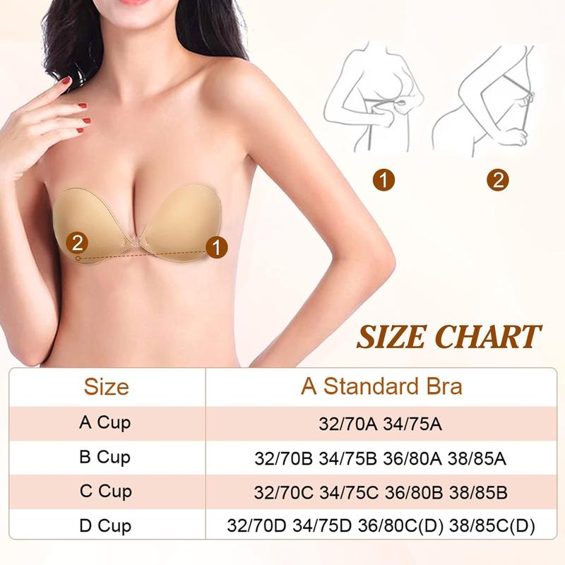  Backless Dress Reusable Adhesive C-Code Bra: Invisible Sticky Strapless Push-up Silicone Covering Nipple Bras