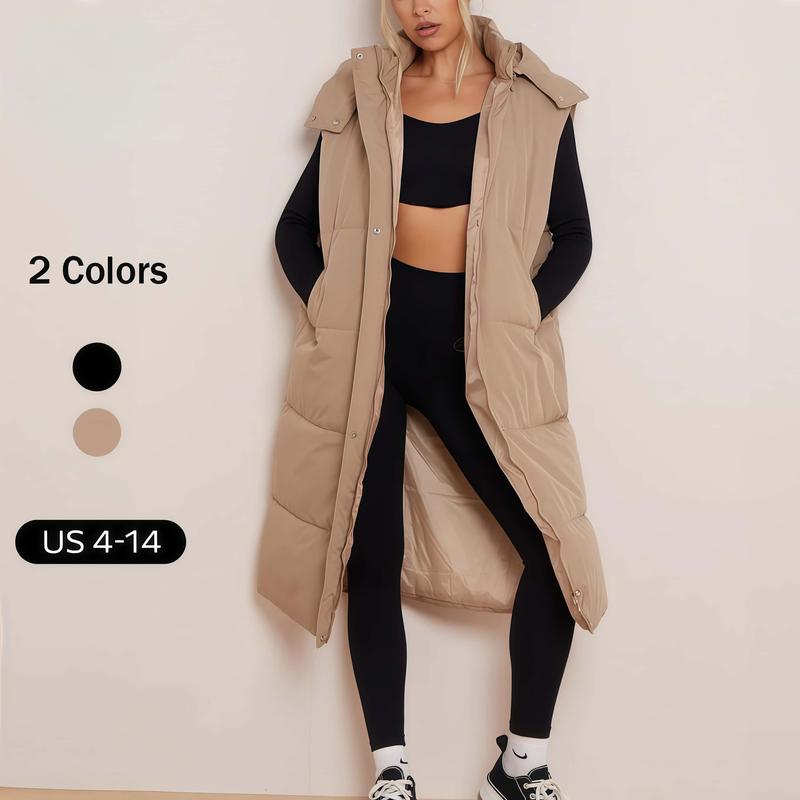 Womenswear Solid Button Front Design Longline Waistcoat for Fall &Hooded Winter Vest Coat, Comfort Pocket Winter, Minimalist Clothing for Daily Wear, Going Out Outfits,Women's Vests, Basic Tops