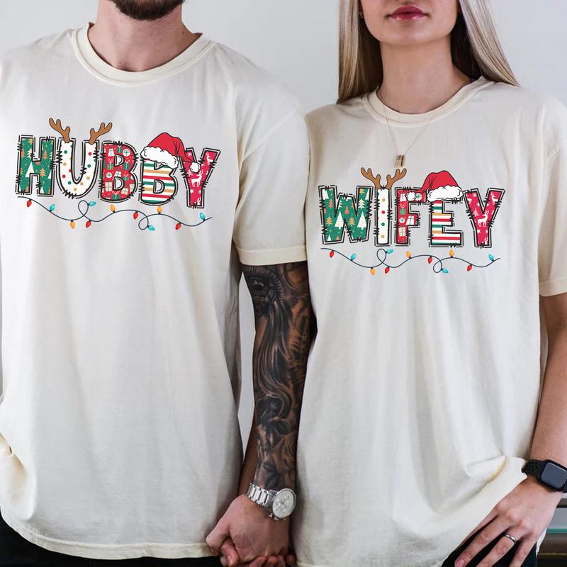 Christmas Wife and Husband T-shirt, Christmas Matching Tee, Wifey and Hubby, Family Matching, Christmas Couple, Merry Christmas, Christmas Holiday Shirt, Christmas Gift for Husband Wife