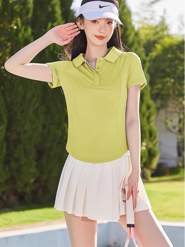 Women's Plain Round Neck Polo Shirt, Casual Breathable Quick Drying Short Sleeve Top for Running Training, Fitness Yoga, Ladies Golf Shirt