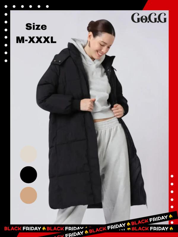 Women's Plain Pocket Button Front Zipper Winter Coat, Casual Hooded Warm Long Coat for Daily Outdoor Wear, Ladies Clothes for Winter, Funny Tees