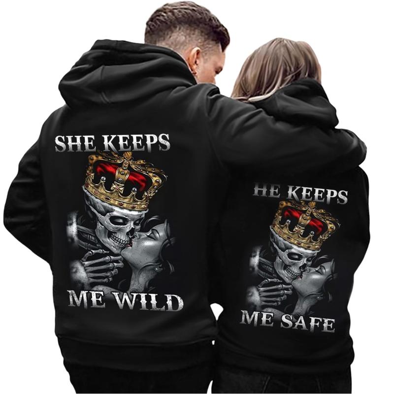 She Keeps Me Wild And He Keeps Me Safe Couple Hoodie, Boyfriend Matching Clothes