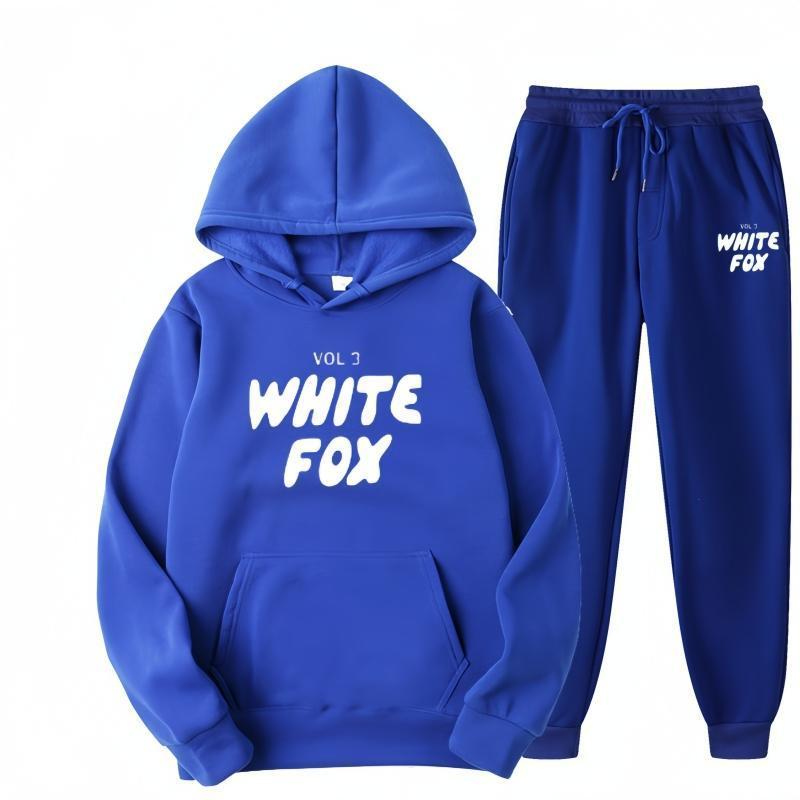 New White Fox Two Piece Outfits for Women Lounge Sets Top and Pants Set Sweatsuits with Pockets