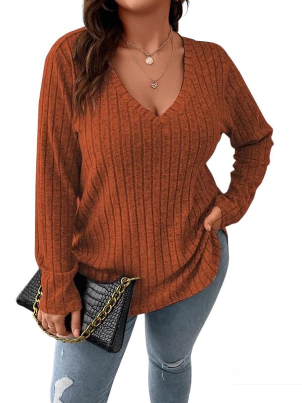  Solid V Neck Long Sleeve Tee, Casual Basic T-shirt for Fall & Winter, Women's Clothing for Daily Wear, 2000s Vintage Tops, Winter Clothes Women, Fall Clothing Women, Plus Size Clothing,