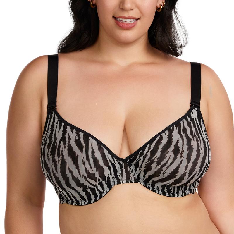 Zebra Wild Unlined Plus Size Breathable Soft Mesh No Padding Underwire Women Bra