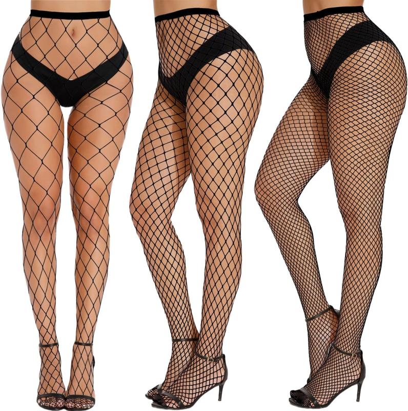 Fishnet Stockings for Women, Stretchy Fishnet Tights High Waist Fish Nets Leggings Pantyhose, 3 Style Fishnets One Size