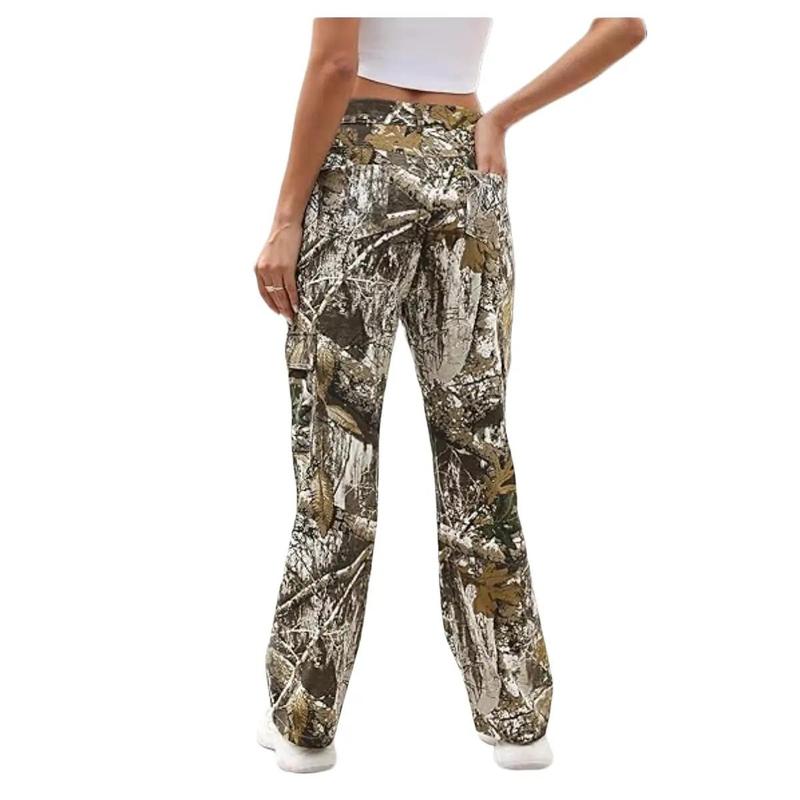 PINKYMOOR sports camouflage pants low waist wide leg pants workwear straight with pockets camouflage women's pants women's comfortable bottoms