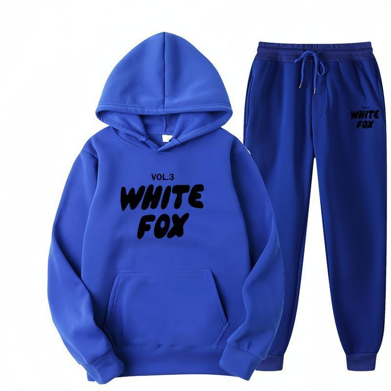 New White Fox Two Piece Outfits for Women Lounge Sets Top and Pants Set Sweatsuits with Pockets