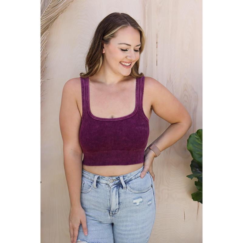 Madison Washed Ribbed Crop Top Bralette