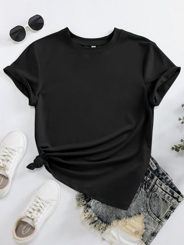 Women's Letter Print Round Neck Tee, Casual Short Sleeve Crew Neck T-shirt for Daily Wear, Ladies Clothes for All Seasons