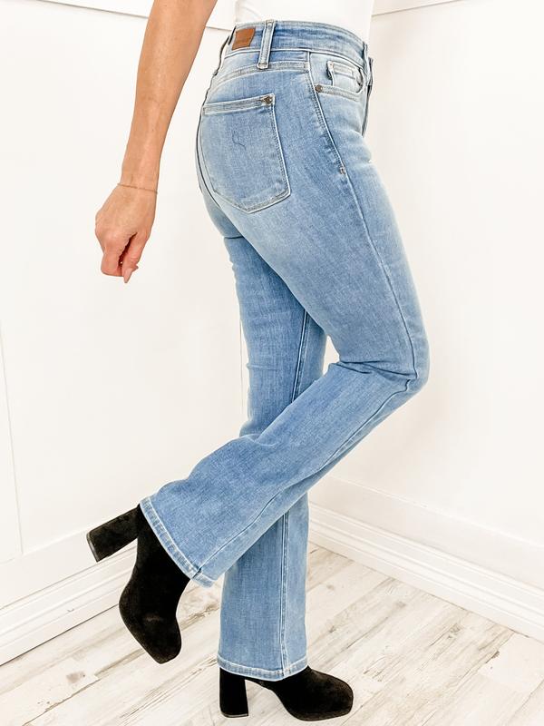 The Hannah Judy Blue High Waist Classic Contrast Wash Bootcut Jean