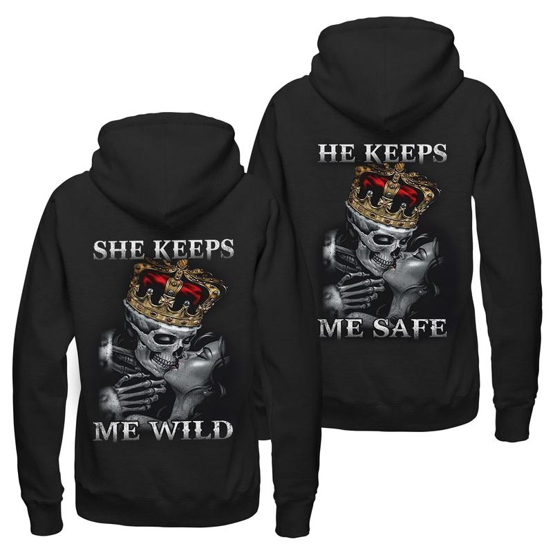 She Keeps Me Wild And He Keeps Me Safe Couple Hoodie, Boyfriend Matching Clothes