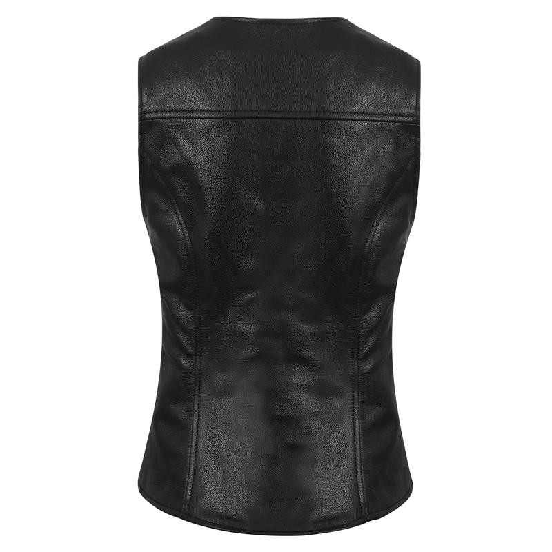 Womens Black Five Snap Lady Biker Leather Motorcycle Vest