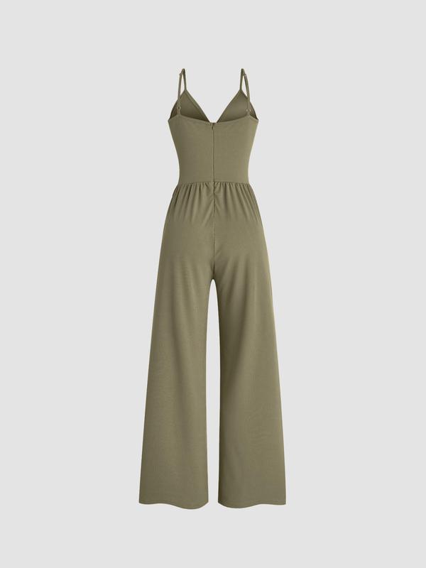 Women's Plain Pocket Wide Leg Cami Jumpsuit, Casual V Neck Adjustable Strap Jumpsuit, Summer Outfits 2024, Lady Clothes for Daily Wear