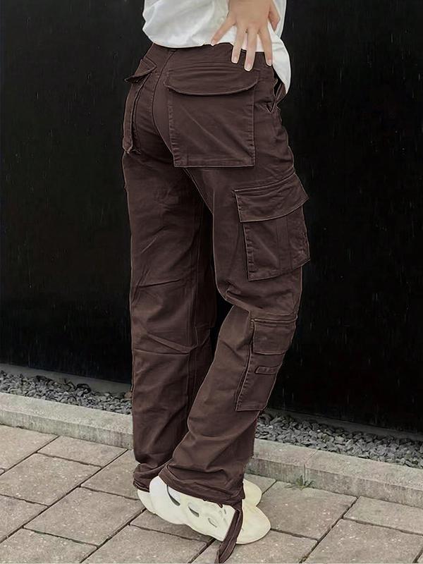 Women's Plain Drawstring Waist Pocket Cargo Pants, Casual Streetwear Pocket Trousers, Pants for Women, Ladies Summer Bottoms for Daily Wear, Downtown Girl Clothes