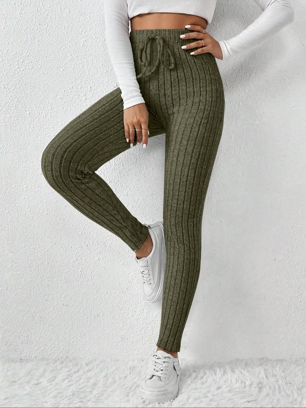 Women's Solid Drawstring High Waist Pants, Casual Comfy Trousers for Fall & Winter, Women's Bottoms for Daily Wear