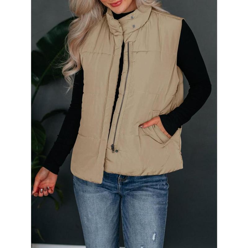 Fisoew Womens Puffer Vest Zip Up Stand Collar Warm Padded Gilet Sleeveless Coats with Pockets