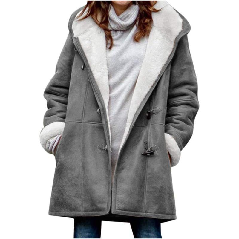 Winter Coats for Women 2024 Warm Plus Size Fleece Lined Jackets Button Hooded Peacoat Leather Outerwear