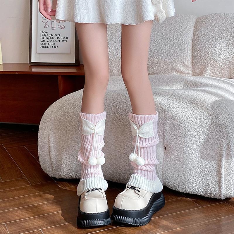 Women Christmas Leg Warmers Cute Bows Winter Knee High Socks Aesthetic Boot Cuffs for Streetwear Clothes Accessories