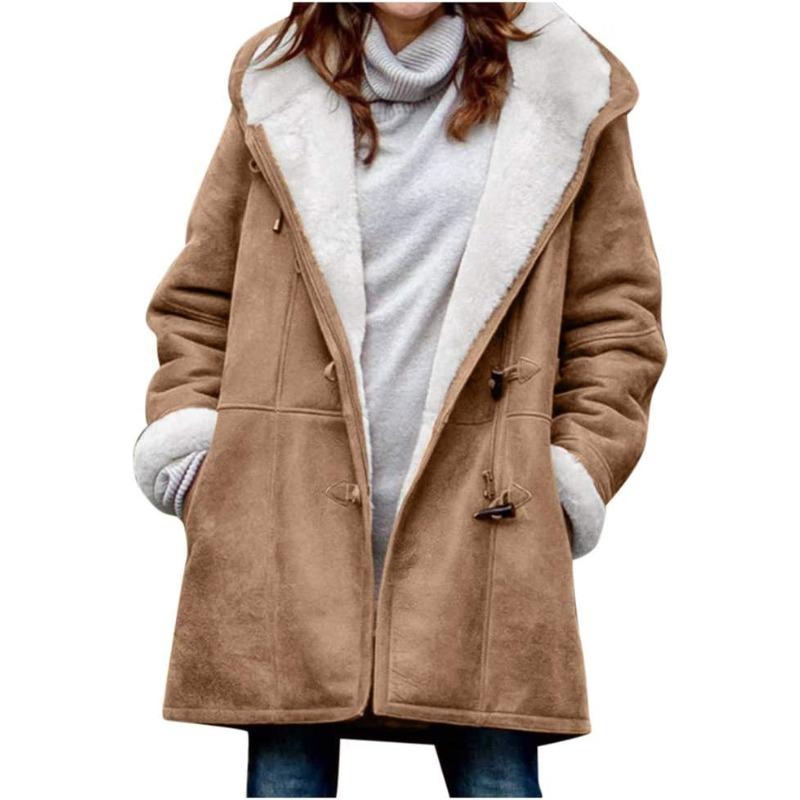 Winter Coats for Women 2024 Warm Plus Size Fleece Lined Jackets Button Hooded Peacoat Leather Outerwear