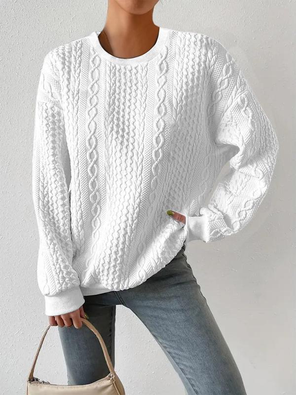 Women's Textured Drop Shoulder Cable Knit Sweater, Sweaters for Women, Casual Long Sleeve Round Neck Jumper for Daily Wear, Ladies Knitwear for All Seasons