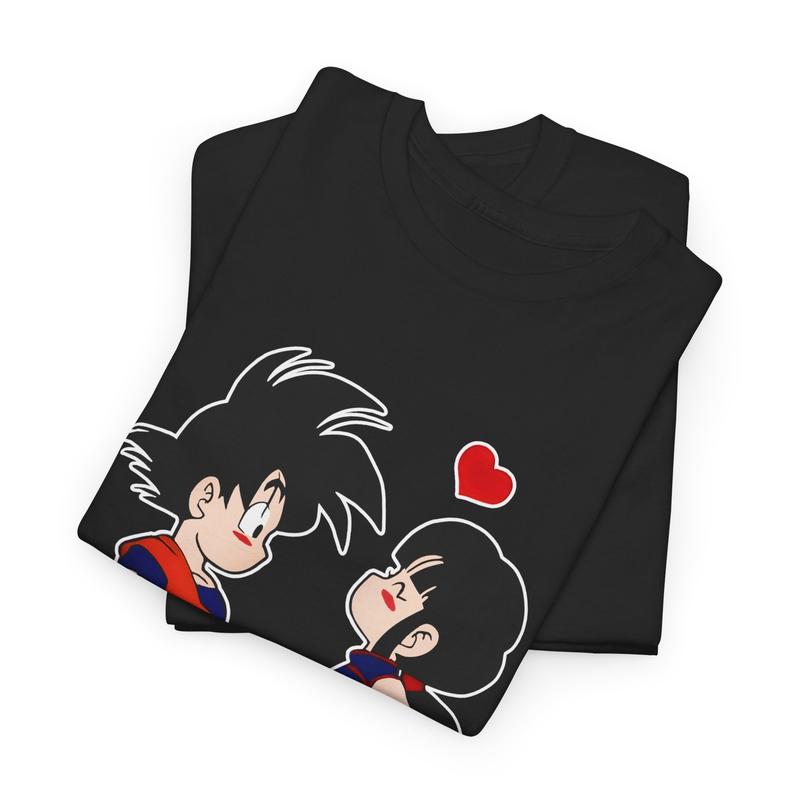 Goku Shirt, Goku Couple Shirt, Chibi Couple Anime T-Shirt, Cute Kawaii Graphic Tee, Unisex Anime Merch, Romantic Gift for Anime Lovers, Goku and Chi-Chi Design, Soft Cotton Casual Wear, Sizes S-3XL, Menswear Top, Womenswear Top, Gift For People