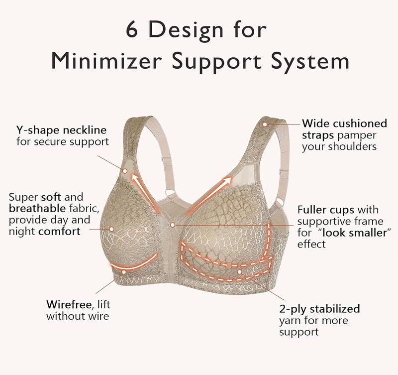 Women's Full Figure Minimizer Bras Comfort Large Busts Wirefree Non Padded Plus Size Bra Womenswear Underwear Lady Basic Minimalist Bridal