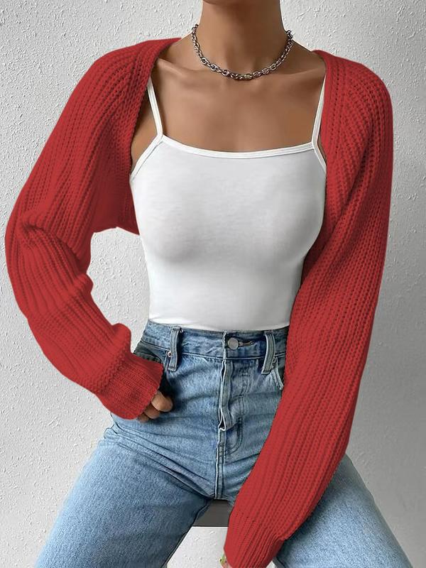 Women's Minimalist Plain Raglan Sleeve Crop Cardigan Sweater, Comfort Basic Cardigans, Back To School Clothes, Soft Comfort Long Sleeve Open Front Knitwear Tops for Daily Wear, Birthday Outfits, Cardigan for Women, Fall Outfits