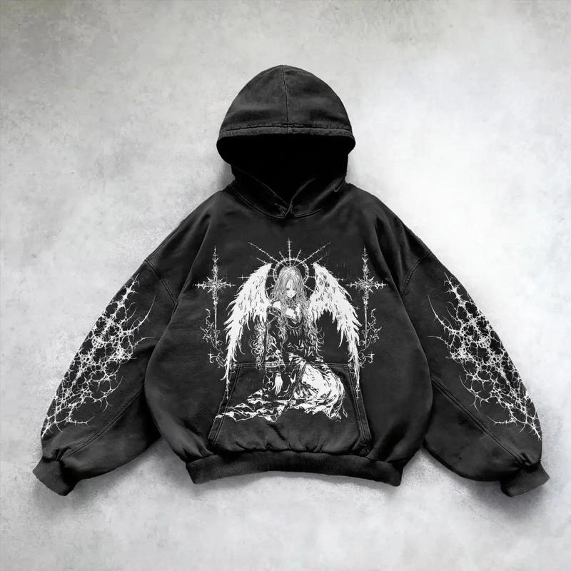 TYF All Cotton Heavy Material Gothic Punk Washed Hoodies Women Oversized Washed Hoodie Sweatshirts Harajuku Goth Y2k Tops Streetwear Clothes-TYF-St. Mars