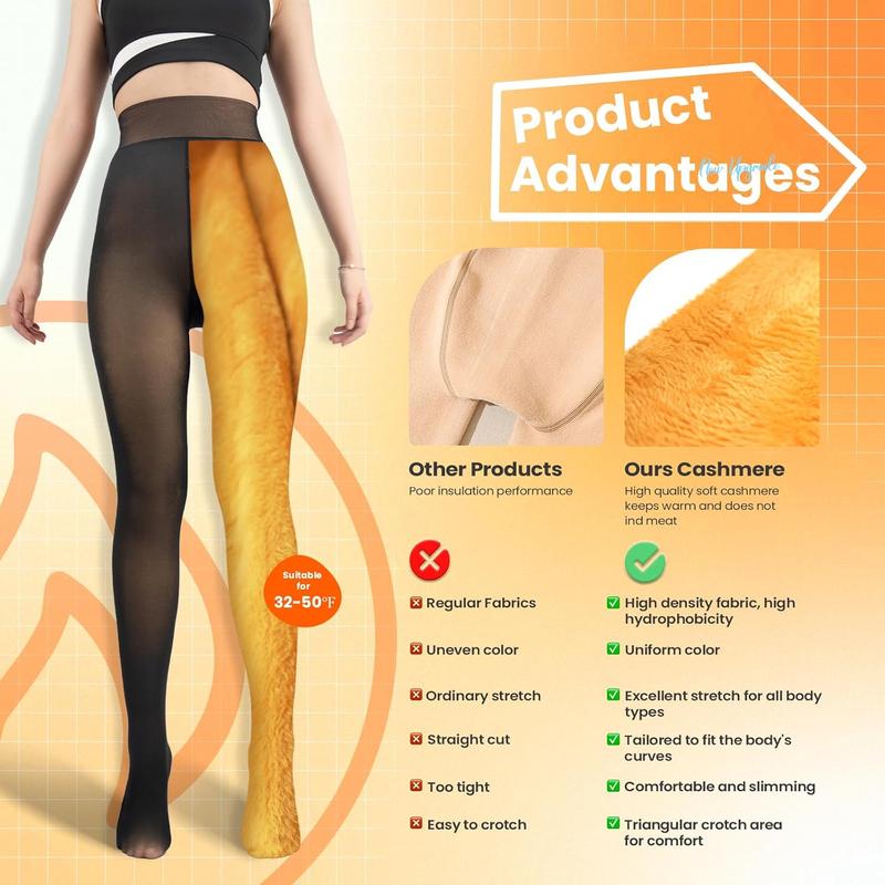 2 Pairs Women Fleece Lined Tights-Fake Translucent Leggings High Waist Pantyhose Sheer Thick Warm  For Women Womenswear Comfort