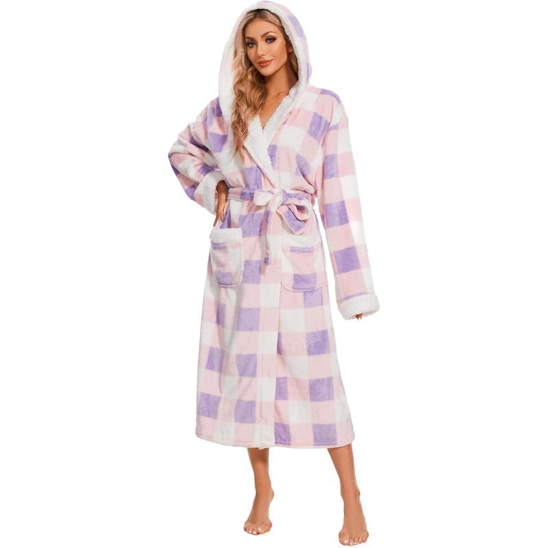 Plush Robes for Women, Womens Robe Long, Fuzzy Fluffy Soft Warm Fleece Hooded Bathrobe