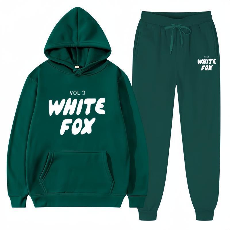 New White Fox Two Piece Outfits for Women Lounge Sets Top and Pants Set Sweatsuits with Pockets