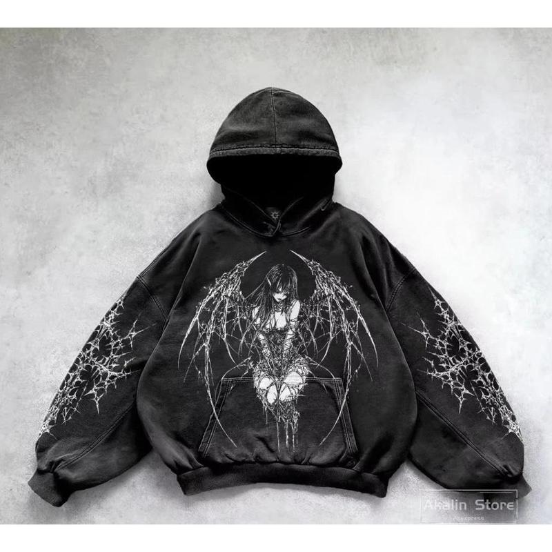 TYF All Cotton Heavy Material Gothic Punk Washed Hoodies Women Oversized Washed Hoodie Sweatshirts Harajuku Goth Y2k Tops Streetwear Clothes-TYF-St. Mars