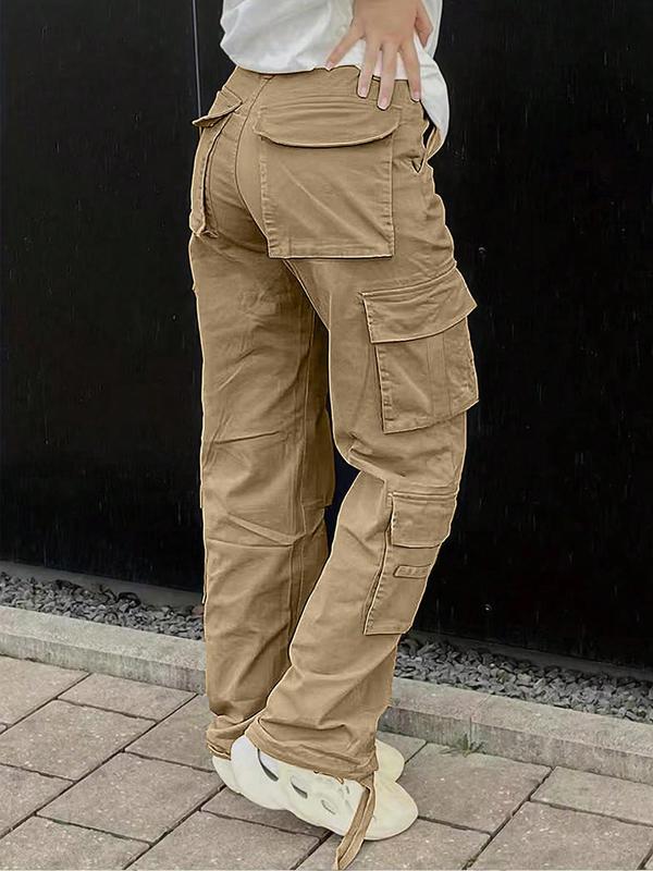 Women's Plain Drawstring Waist Pocket Cargo Pants, Casual Streetwear Pocket Trousers, Pants for Women, Ladies Summer Bottoms for Daily Wear, Downtown Girl Clothes