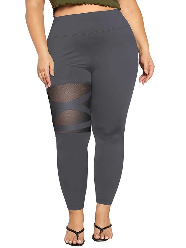  Contrast Mesh High Waist Leggings, Casual Comfy Breathable Skinny Pants for Women, Women's Bottoms for Fall & Winter