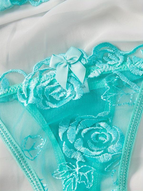 COODO Floral Embroidery Lingerie Set,Mesh Push Up Bra,Chain Thong,Women's Sexy Lingerie,Underwear,Floral Embroidery Design,Sexy and Comfortable,Mesh Push Up Bra with Floral Embroidery,2024 Women's Lingerie Trends