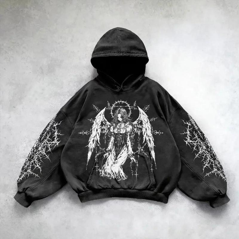 TYF All Cotton Heavy Material Gothic Punk Washed Hoodies Women Oversized Washed Hoodie Sweatshirts Harajuku Goth Y2k Tops Streetwear Clothes-TYF-St. Mars