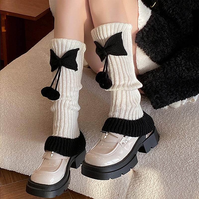 Women Christmas Leg Warmers Cute Bows Winter Knee High Socks Aesthetic Boot Cuffs for Streetwear Clothes Accessories