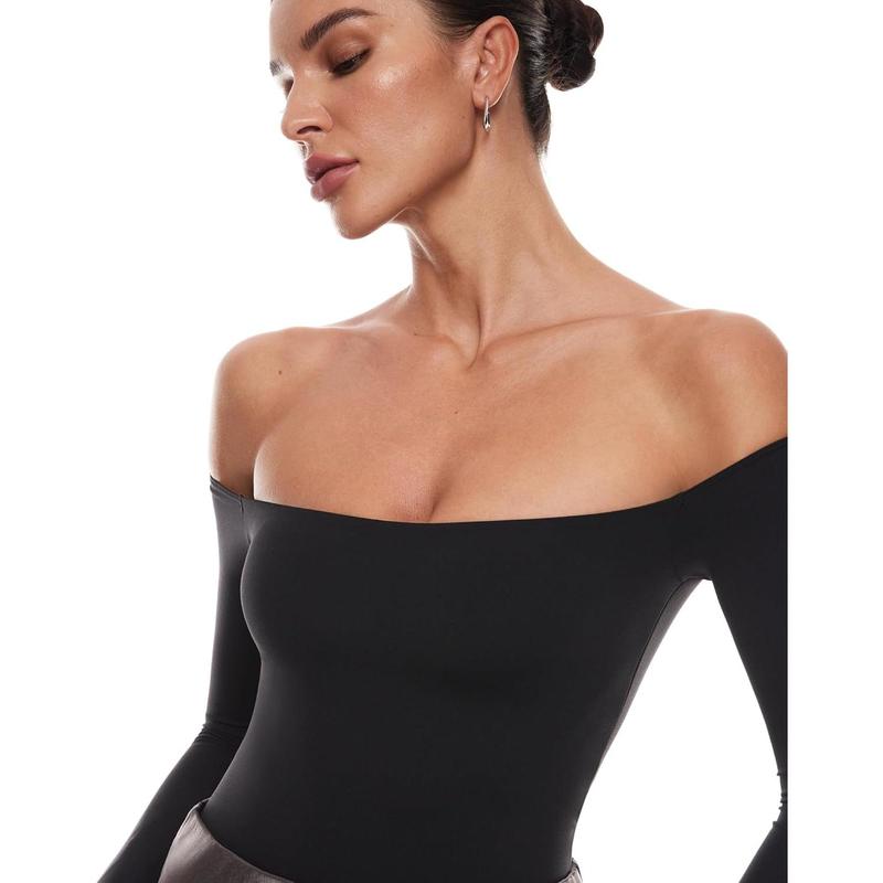 Inlyric WOMEN'S natre.. off shoulder bodysuit sexy sheer bodycon slim fit tops leotard