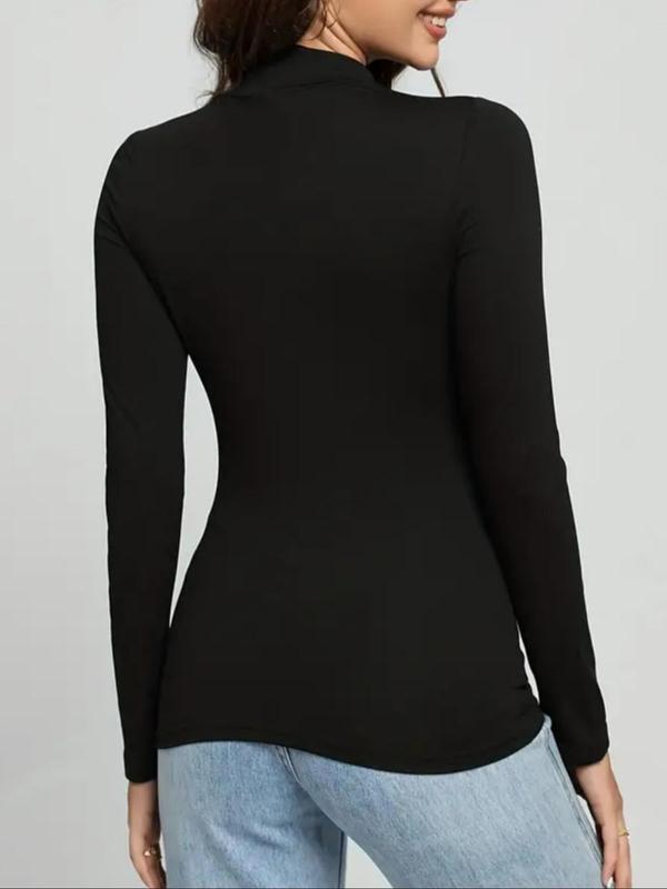 Women's Solid Color Thermal Lined Top, Casual Comfy Long Sleeve Top for Fall & Winter, Women's Underwear for Daily Wear