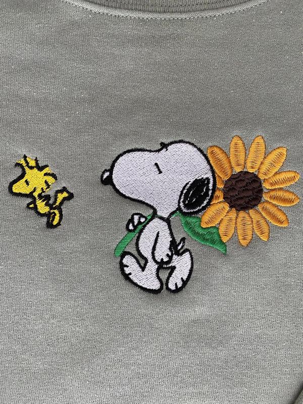 Embroidered Sweatshirt Snoopy Sunflower, Funny Sweatshirt