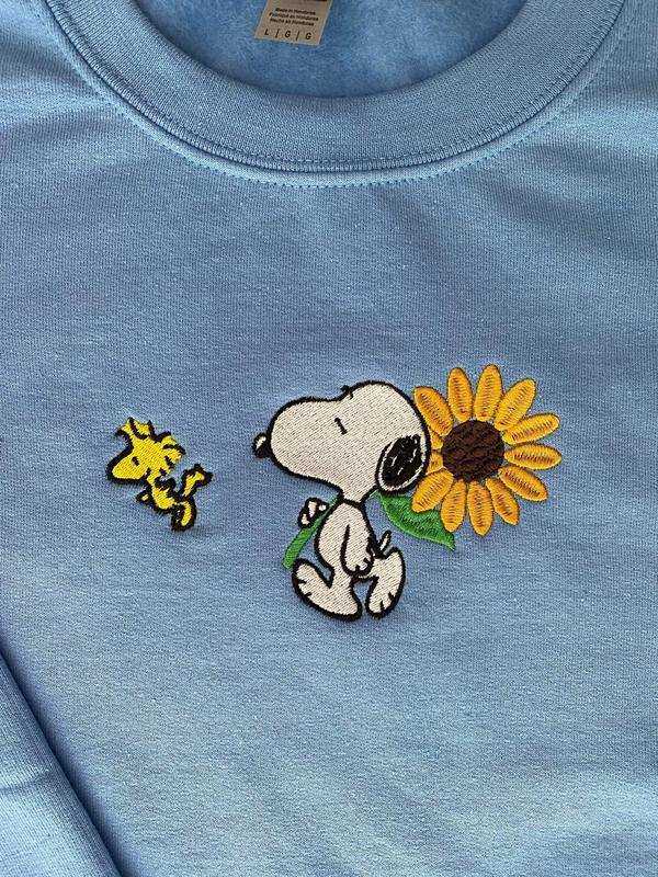 Embroidered Sweatshirt Snoopy Sunflower, Funny Sweatshirt