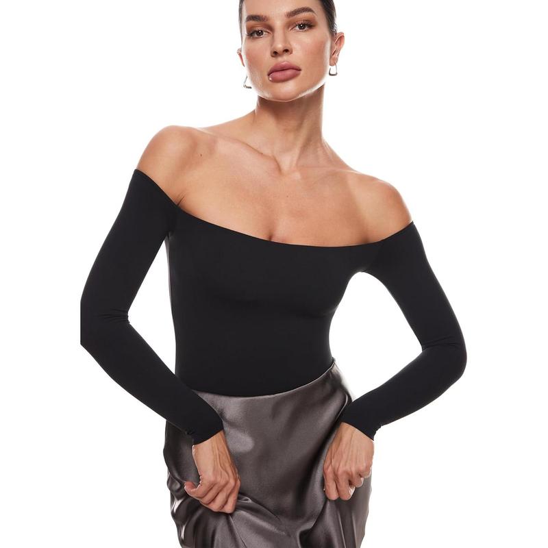 Inlyric WOMEN'S natre.. off shoulder bodysuit sexy sheer bodycon slim fit tops leotard