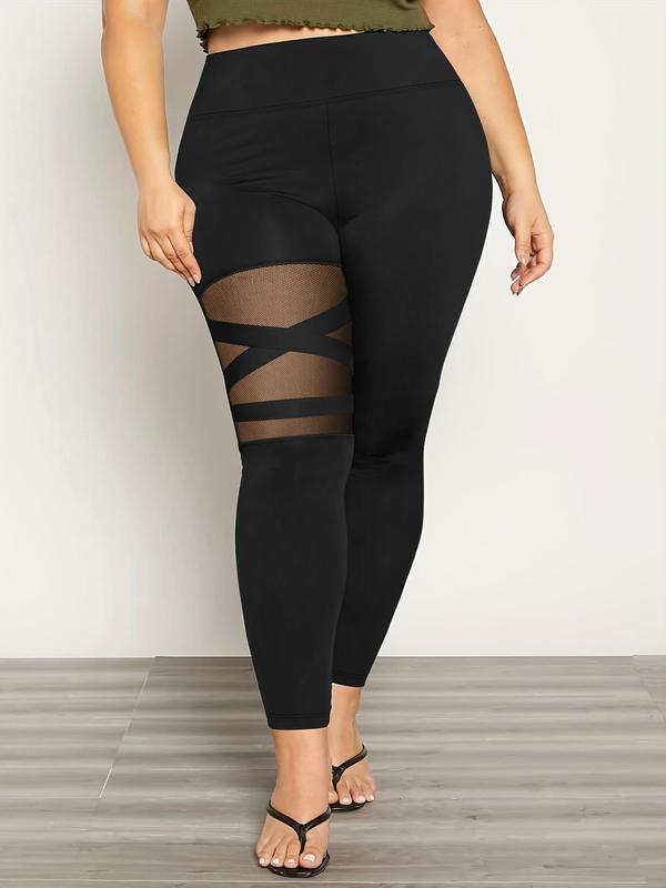  Contrast Mesh High Waist Leggings, Casual Comfy Breathable Skinny Pants for Women, Women's Bottoms for Fall & Winter