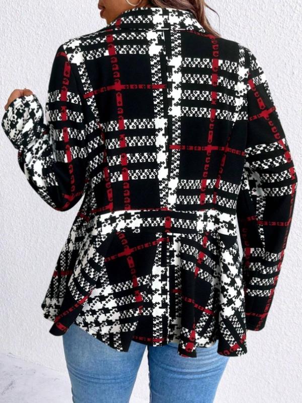  Plaid Print Lapel Collar Blazer, Casual Long Sleeve Outerwear for Fall & Winter, Work Clothes for Office, Women's Clothes for Daily Wear