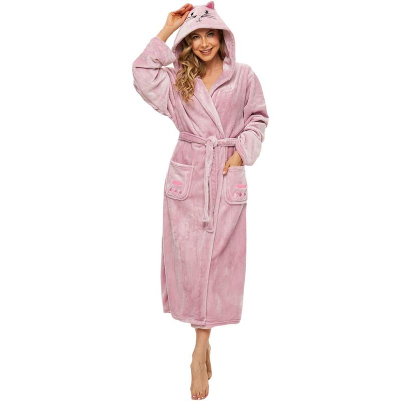 Plush Robes for Women, Womens Robe Long, Fuzzy Fluffy Soft Warm Fleece Hooded Bathrobe