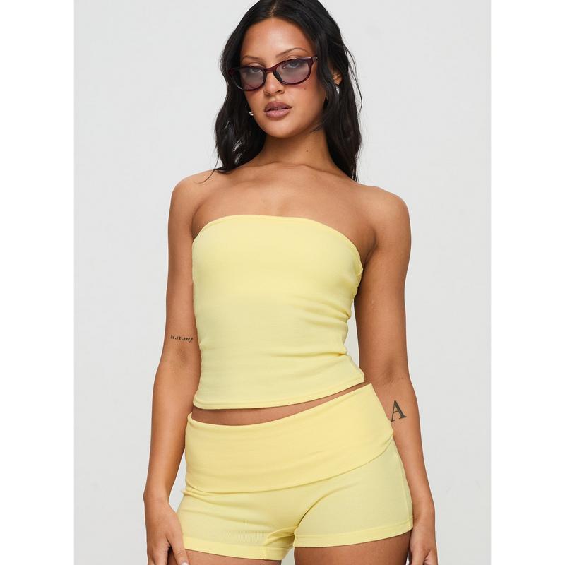 Baseline Strapless Rib Top Yellow