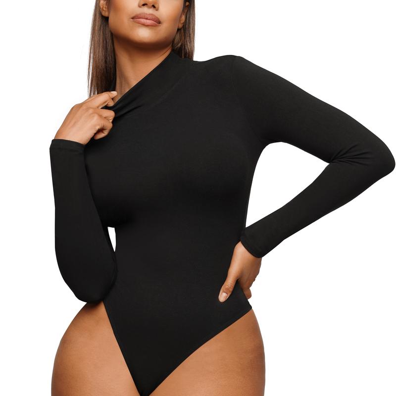 FeelinGirl Women's Turtle Neck Bodysuit Long Sleeve Thong Soft Body-Hugging Going Out Tops Basic Comfortable Fashion Womenswear