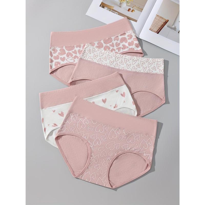 4pcs Cartoon Print Colorblock Briefs, Soft & Comfort High Waist Intimates Panties, Women's Lingerie & Underwear